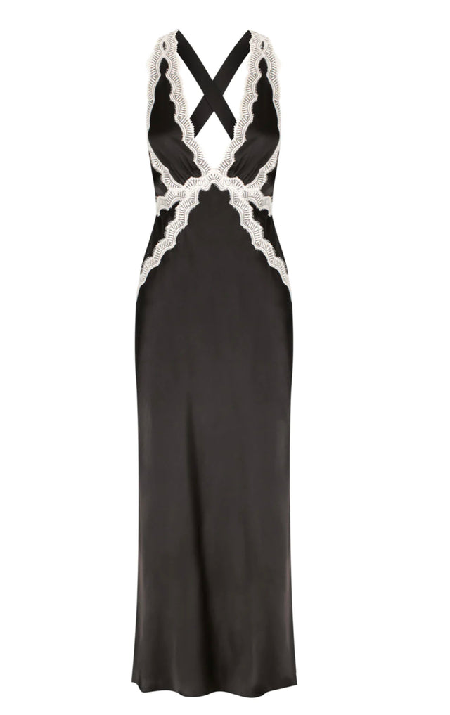 Camille Plunged Cross Back Mini Dress - Black / Ivory-Dresses-Shona Joy-6-UPTOWN LOCAL