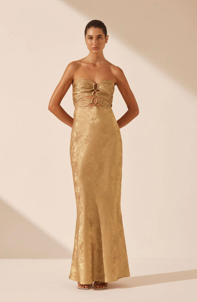 Royale Strapless Lace Up Maxi Dress - Gold-Shona Joy-6-UPTOWN LOCAL