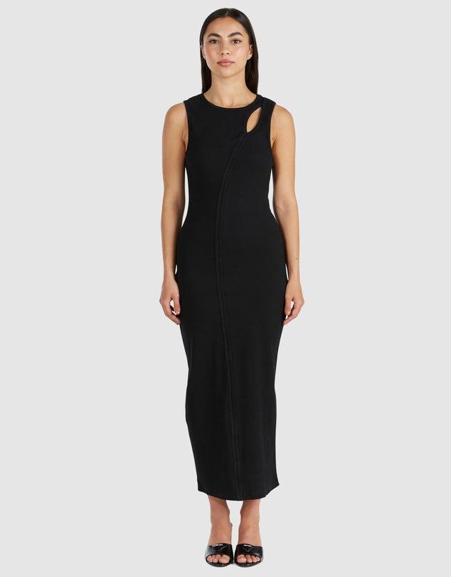 Bronte Cut Out Rib Dress - Black-ENA PELLY-6-UPTOWN LOCAL