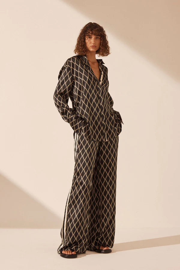 Corde Silk Contrast Relaxed Shirt - Black / Cream-Shirts & Tops-Shona Joy-6-UPTOWN LOCAL