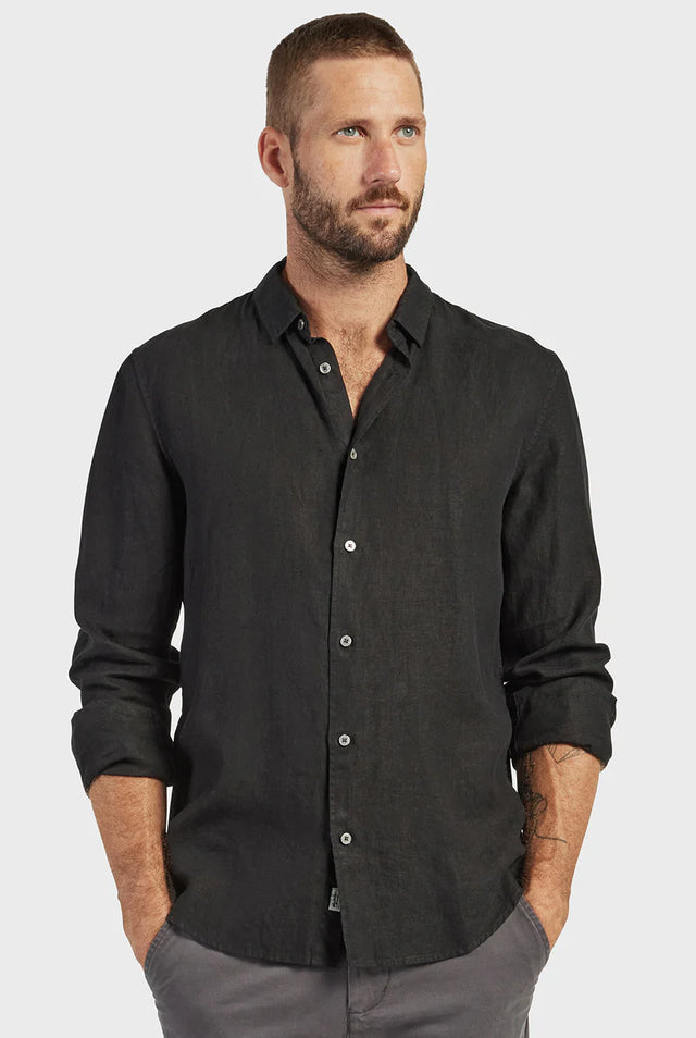 Mick Linen Shirt - Black-Shirts-Academy Brand-S-UPTOWN LOCAL