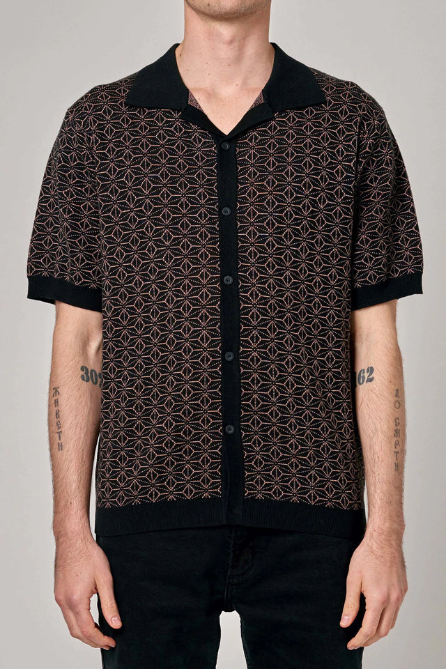 Bowler Pattern Knit Shirt Brown-Knitwear-Rolla's-S-UPTOWN LOCAL