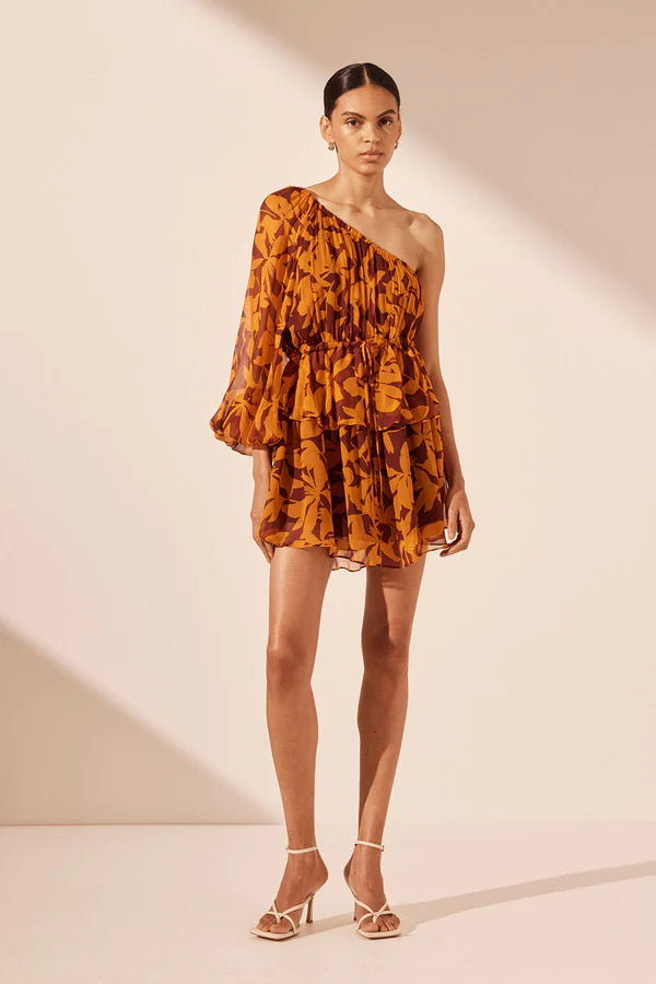 Natalina Tiered Drawstring Mini Dress - Shiraz / Tangerine-Shona Joy-6-UPTOWN LOCAL
