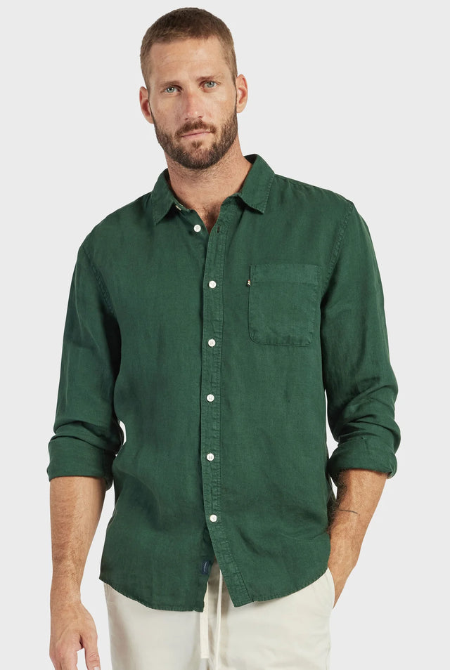Hampton Linen Shirt - Sherwood Green-Shirts-Academy Brand-S-UPTOWN LOCAL