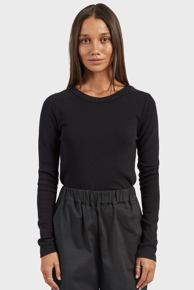 ACADEMY BRAND - Essential Rib Long Sleeve - Black-Shirts & Tops-Academy Brand Womens-XS-UPTOWN LOCAL
