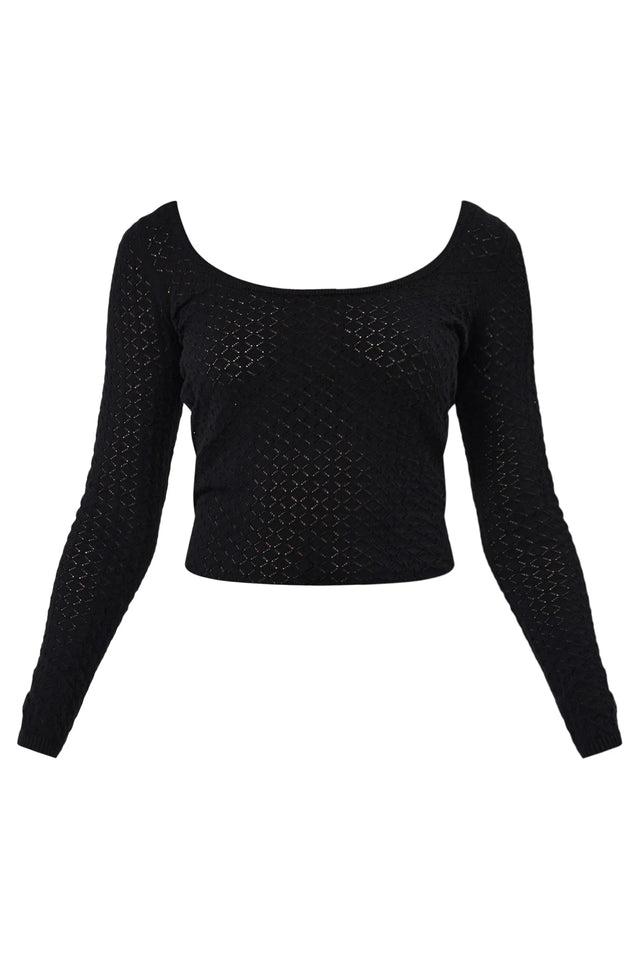 ROLLAS -L/S Diamond Knit Top - Black-Tops-Rolla's-6 / XS-UPTOWN LOCAL