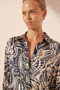 SHONA JOY - Anthea Silk Shirt Relaxed - Deep Navy / Ivory-Tops-Shona Joy-6-UPTOWN LOCAL