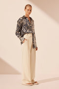 SHONA JOY - Anthea Silk Shirt Relaxed - Deep Navy / Ivory-Tops-Shona Joy-6-UPTOWN LOCAL