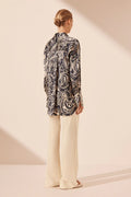 SHONA JOY - Anthea Silk Shirt Relaxed - Deep Navy / Ivory-Tops-Shona Joy-6-UPTOWN LOCAL