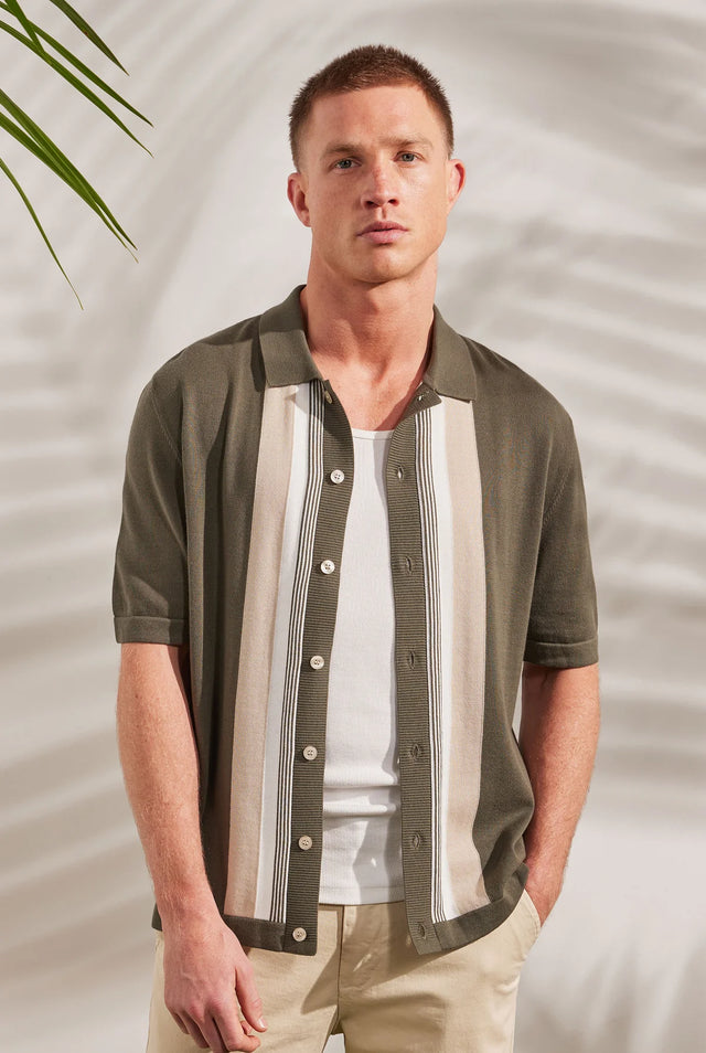 ACADEMY BRAND - Joey Stripe Knit SS Shirt - Smoke Pine-Shirts-Academy Brand-S-UPTOWN LOCAL