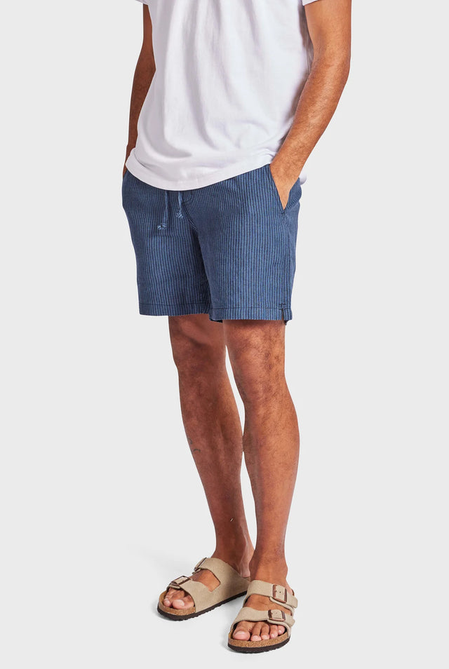 ACADEMY BRAND - Riviera Linen Short - Bluegrass / Navy Stripe-Shorts-Academy Brand-30-UPTOWN LOCAL