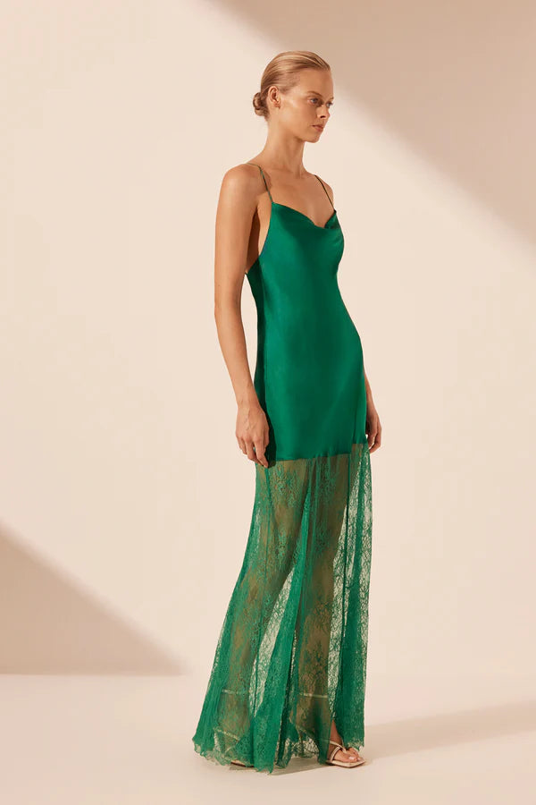 SHONA JOY - Elle Silk Lace Cowl Maxi Dress - Emerald Green-Dresses-Shona Joy-6-UPTOWN LOCAL