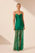 SHONA JOY - Elle Silk Lace Cowl Maxi Dress - Emerald Green-Dresses-Shona Joy-6-UPTOWN LOCAL