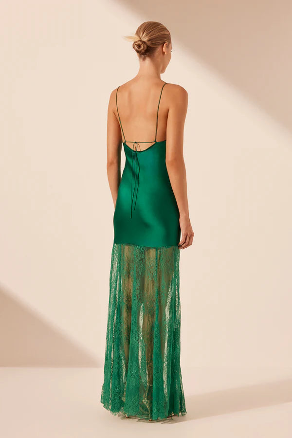 SHONA JOY - Elle Silk Lace Cowl Maxi Dress - Emerald Green-Dresses-Shona Joy-6-UPTOWN LOCAL