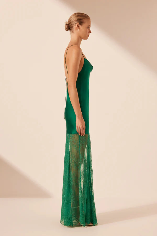 SHONA JOY - Elle Silk Lace Cowl Maxi Dress - Emerald Green-Dresses-Shona Joy-6-UPTOWN LOCAL