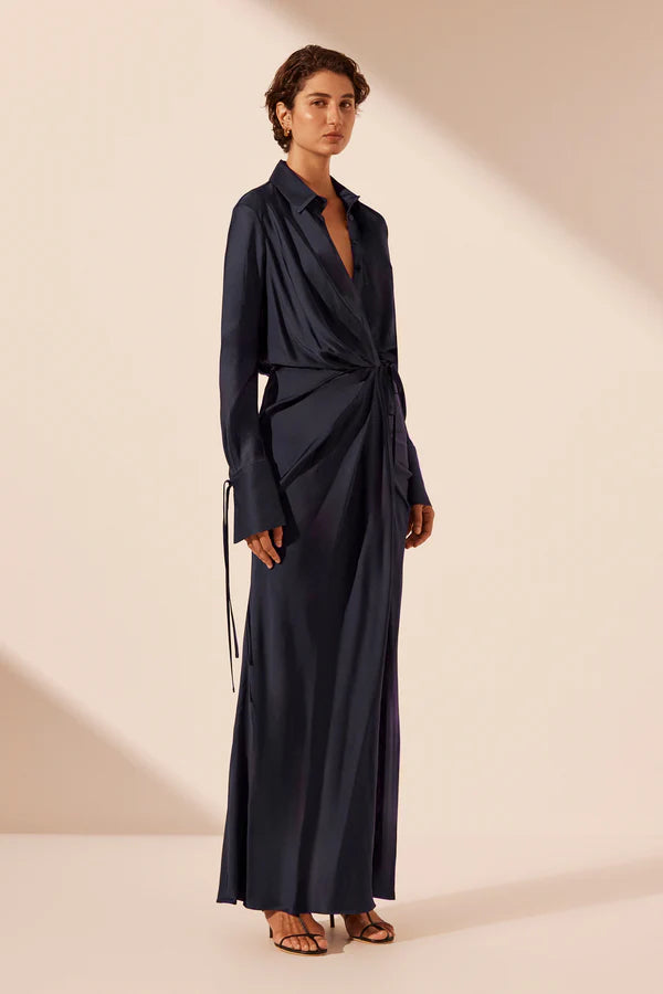 SHONA JOY - Shae Draped Shirt Maxi Dress - Aegean Blue-Dresses-Shona Joy-6-UPTOWN LOCAL