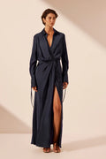 SHONA JOY - Shae Draped Shirt Maxi Dress - Aegean Blue-Dresses-Shona Joy-6-UPTOWN LOCAL