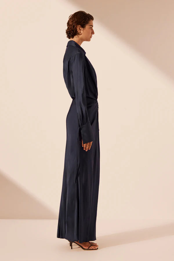 SHONA JOY - Shae Draped Shirt Maxi Dress - Aegean Blue-Dresses-Shona Joy-6-UPTOWN LOCAL