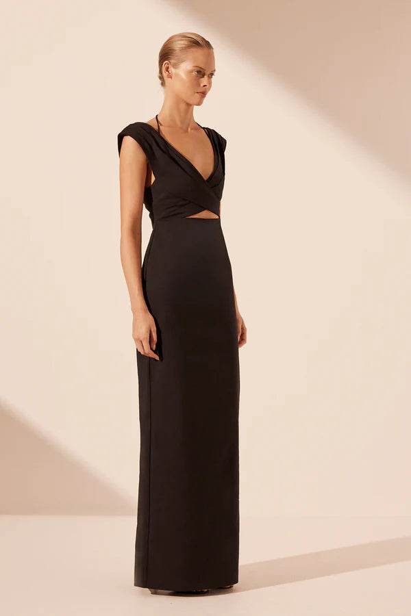 SHONA JOY - Lani Cross Front Ruched Maxi Dress - Black-Dresses-Shona Joy-6-UPTOWN LOCAL