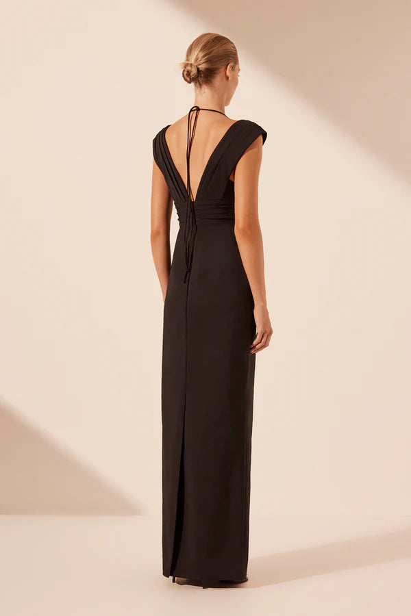 SHONA JOY - Lani Cross Front Ruched Maxi Dress - Black-Dresses-Shona Joy-6-UPTOWN LOCAL