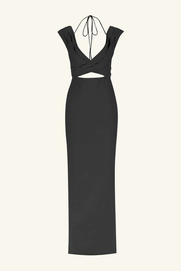 SHONA JOY - Lani Cross Front Ruched Maxi Dress - Black-Dresses-Shona Joy-6-UPTOWN LOCAL