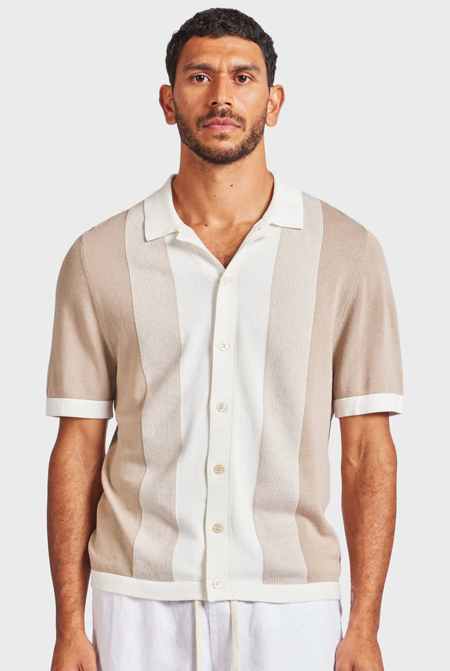 ACADEMY BRAND - Jackson Stripe Knit SS Shirt - Oatmeal-Shirts-Academy Brand-S-UPTOWN LOCAL