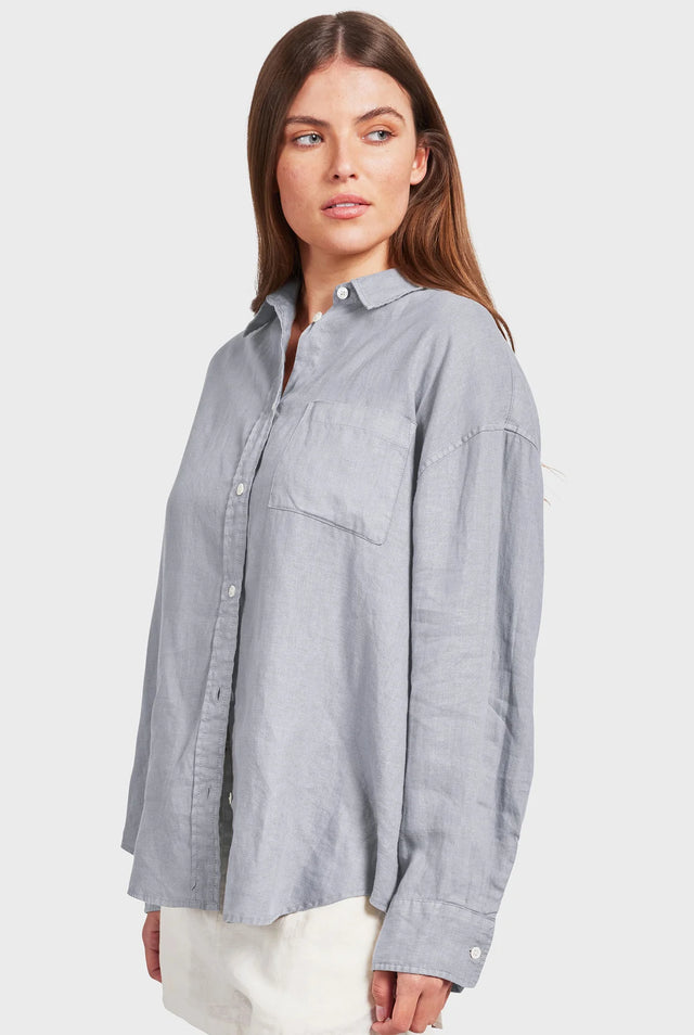 ACADEMY BRAND - Womens Hampton L/S Linen Shirt - Lavender Ash-Shirts & Tops-Academy Brand Womens-XS-UPTOWN LOCAL