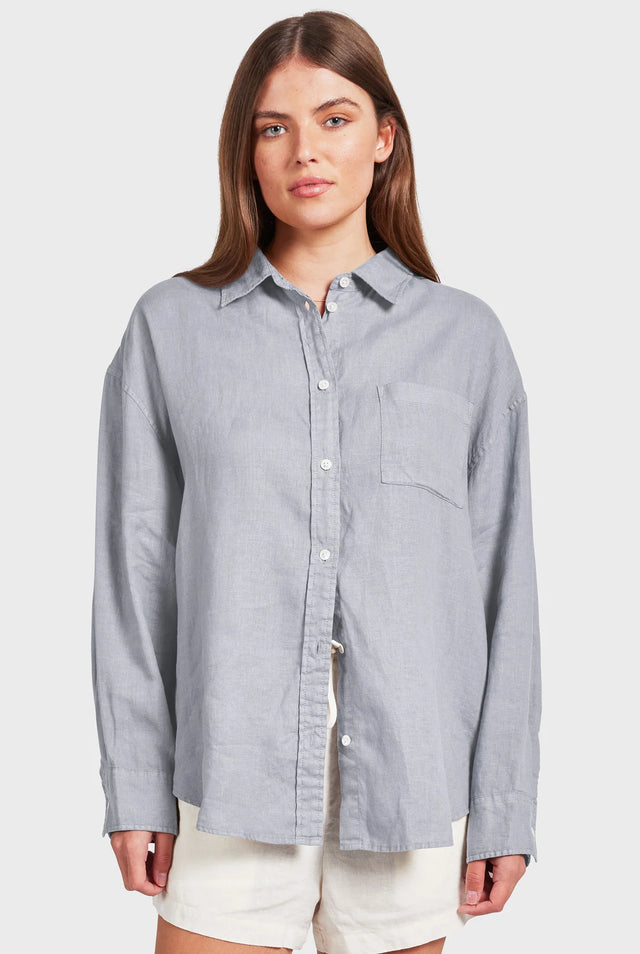 ACADEMY BRAND - Womens Hampton L/S Linen Shirt - Lavender Ash-Shirts & Tops-Academy Brand Womens-XS-UPTOWN LOCAL