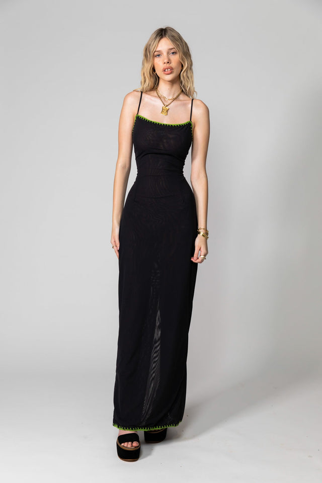 SOMETHING VERY SPECIAL - Black Solid Mesh Maxi Dress-T-Shirts-Something Very Special-XS-UPTOWN LOCAL