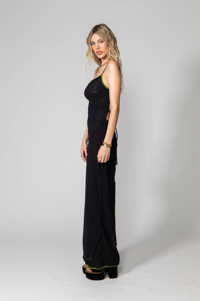 SOMETHING VERY SPECIAL - Black Solid Mesh Maxi Dress-T-Shirts-Something Very Special-XS-UPTOWN LOCAL