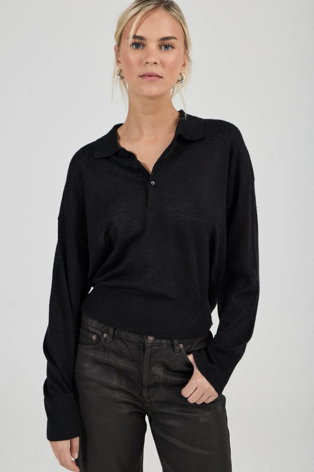 ROLLAS - Amelie Knit Polo - Black-Knitwear-Rolla's-6/XS-UPTOWN LOCAL