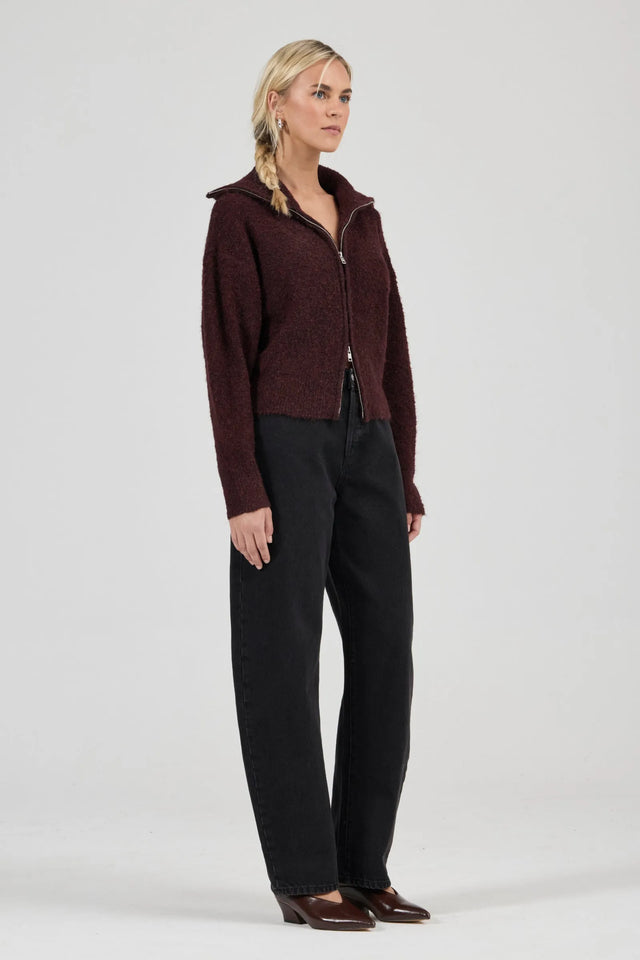 ROLLAS - Loom Cardigan - Dark Cherry-Knitwear-Rolla's-6/XS-UPTOWN LOCAL