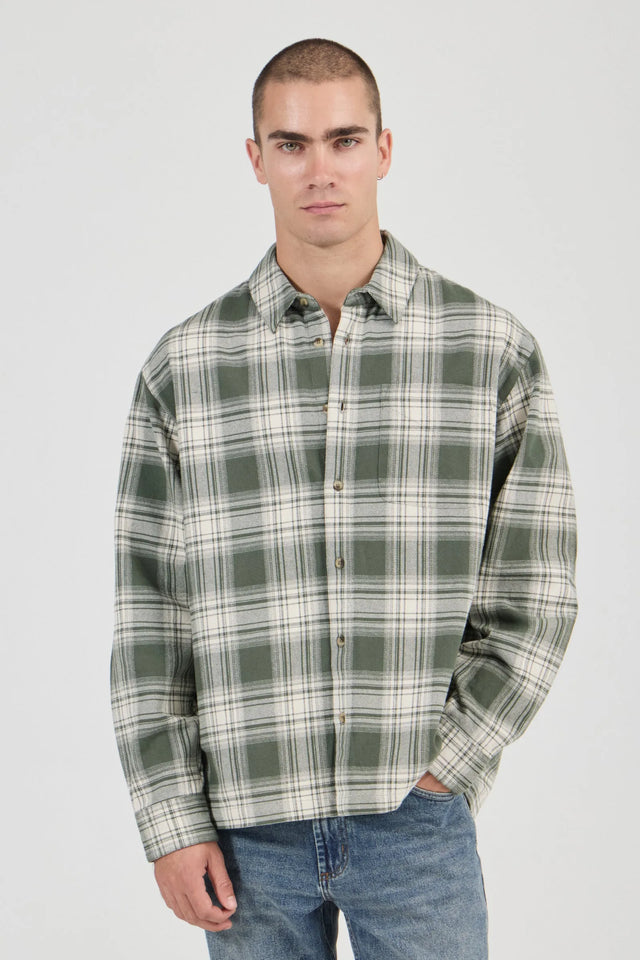 ROLLAS - Campus Heavy Check LS Shirt - Olive-Shirts & Tops-Rolla's-S-UPTOWN LOCAL