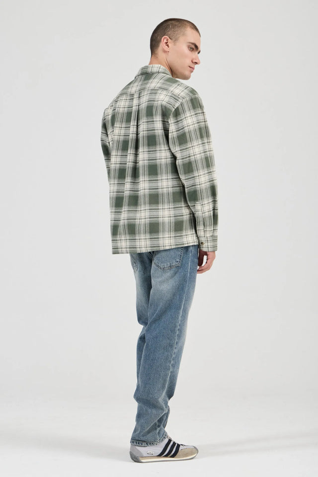 ROLLAS - Campus Heavy Check LS Shirt - Olive-Shirts & Tops-Rolla's-S-UPTOWN LOCAL