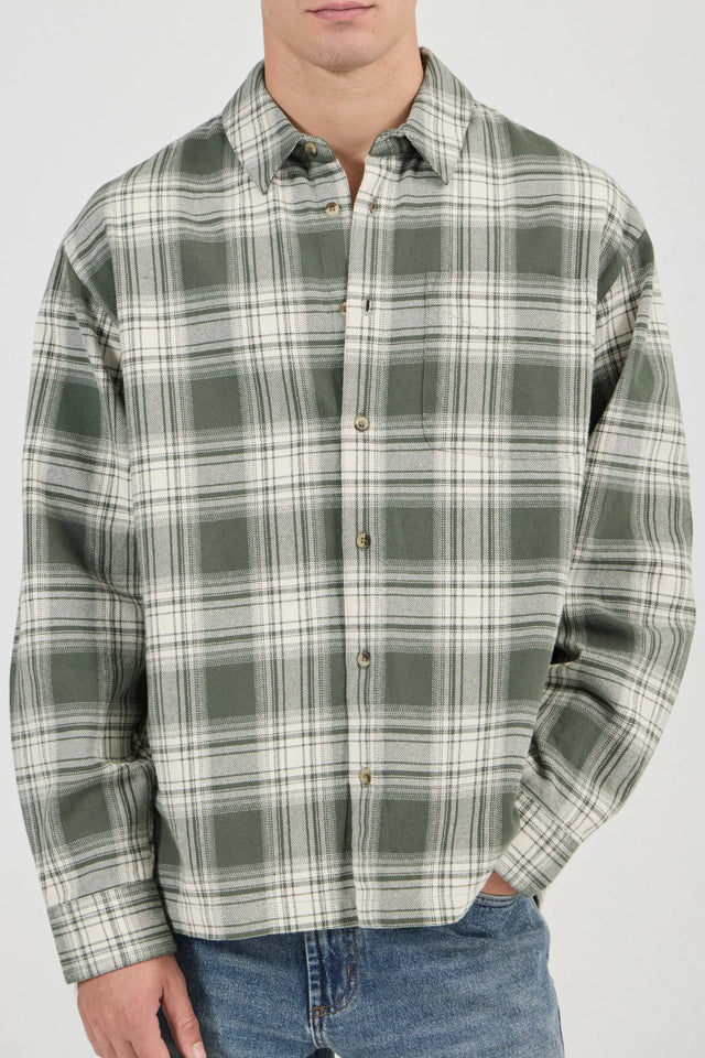 ROLLAS - Campus Heavy Check LS Shirt - Olive-Shirts & Tops-Rolla's-S-UPTOWN LOCAL