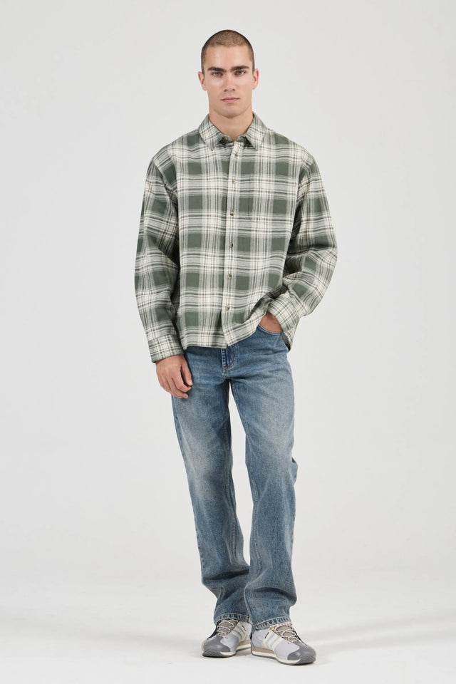 ROLLAS - Campus Heavy Check LS Shirt - Olive-Shirts & Tops-Rolla's-S-UPTOWN LOCAL