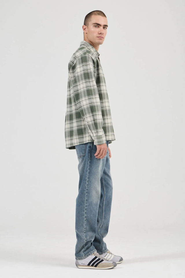 ROLLAS - Campus Heavy Check LS Shirt - Olive-Shirts & Tops-Rolla's-S-UPTOWN LOCAL