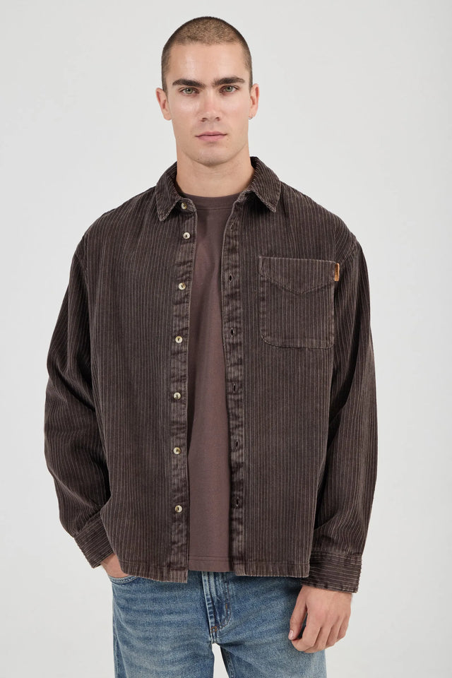 ROLLAS - Campus Chunky Cord LS Shirt - Dark Brown-Shirts & Tops-Rolla's-S-UPTOWN LOCAL