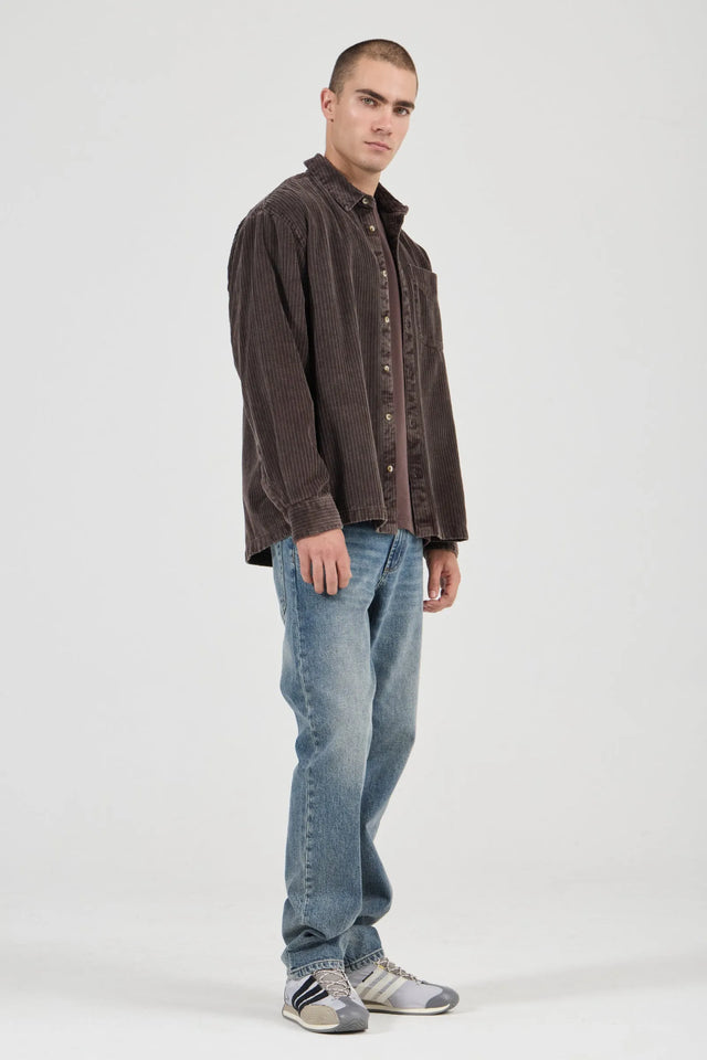 ROLLAS - Campus Chunky Cord LS Shirt - Dark Brown-Shirts & Tops-Rolla's-S-UPTOWN LOCAL