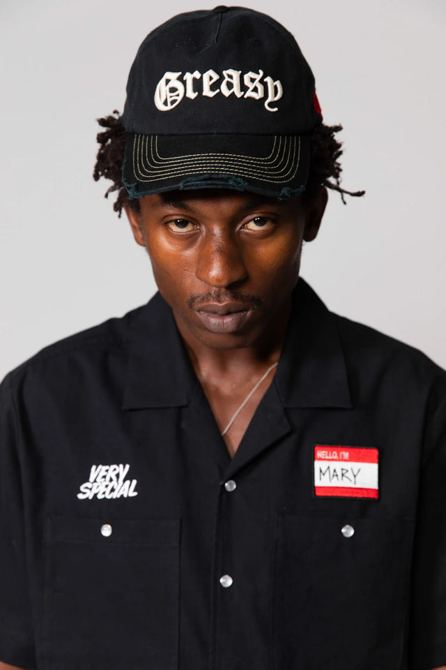 SOMETHING VERY SPECIAL - Black Greasy Patch Dad Cap-Caps-Something Very Special-UPTOWN LOCAL