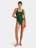 HUNZA G - Square Neck Swim Crinkle - Metallic Forest Green-Swimwear-Hunza G-UPTOWN LOCAL