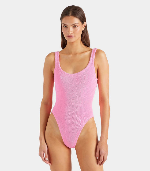 HUNZA G - Square Neck Swim Crinkle - Bubblegum-Swimwear-Hunza G-UPTOWN LOCAL