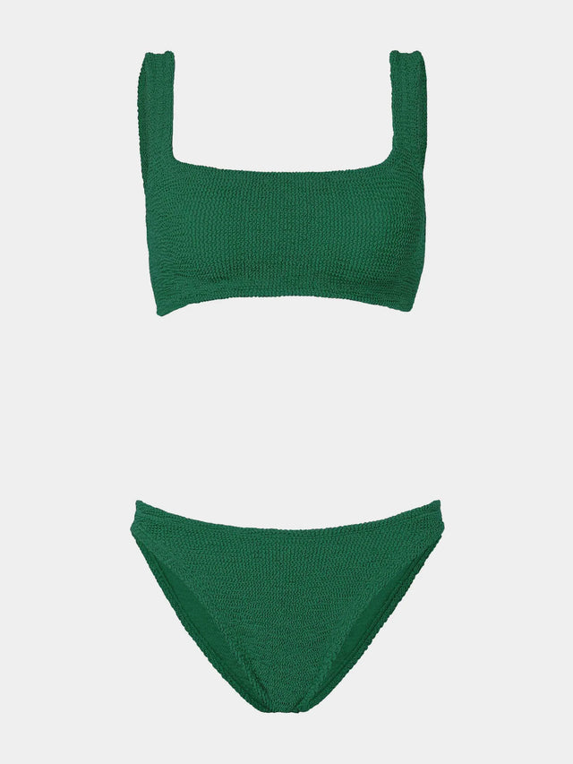 HUNZA G - Xandra Bikini Crinkle - Metallic Forest Green-Swimwear-Hunza G-UPTOWN LOCAL