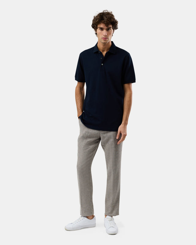 Brooksfield Cotton Stretch Textured Polo Shirt in Navy