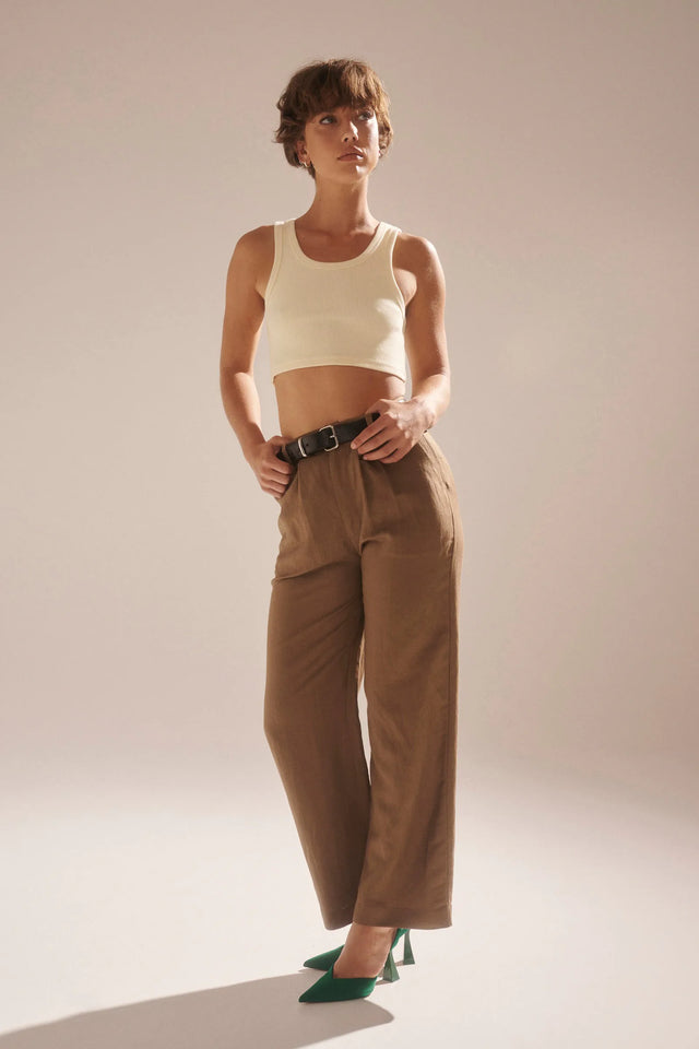 ROLLAS - Chloe Pleat Linen Pant Tobacco-Pants-Rolla's-6 / XS-UPTOWN LOCAL