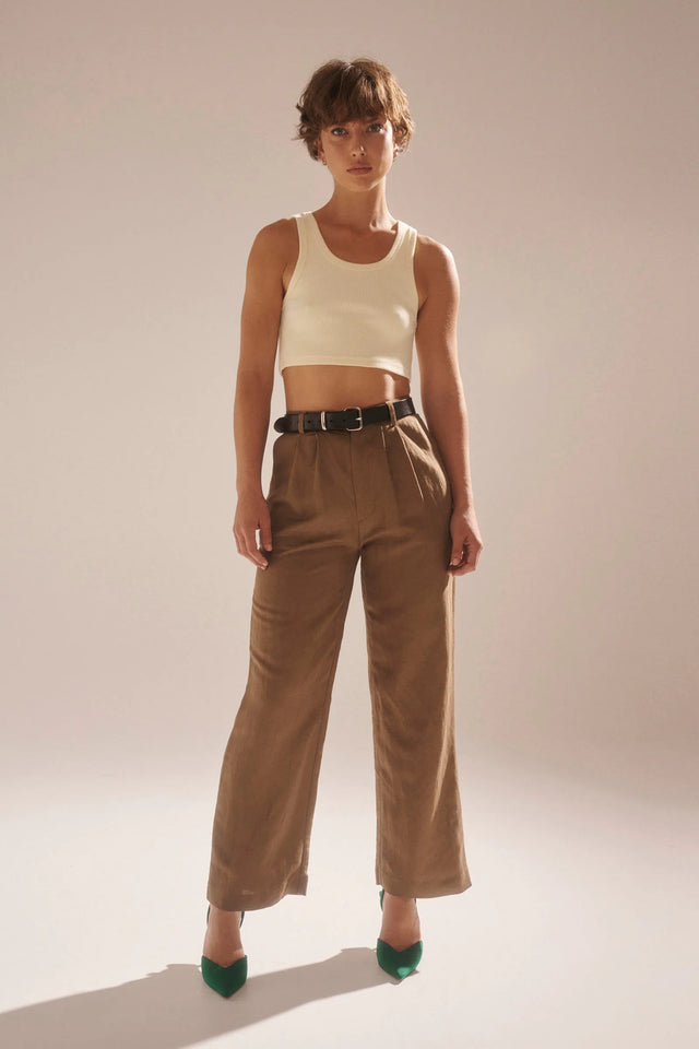 ROLLAS - Chloe Pleat Linen Pant Tobacco-Pants-Rolla's-6 / XS-UPTOWN LOCAL