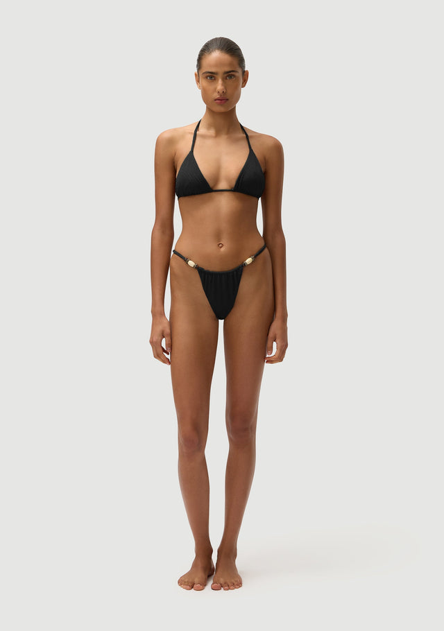 Fella Swim Giuseppe Stone Beads Bikini Bottom in Noir – official model view 1