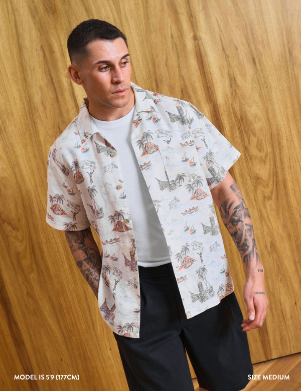 Mr Simple Hawaiian Short Sleeve Shirt - Tiki Sand - view 2