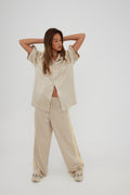 SOMETHING VERY SPECIAL - Jaquard Satin Resort Shirt - Sand-Shirts & Tops-Something Very Special-XS-UPTOWN LOCAL