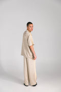 SOMETHING VERY SPECIAL - Jaquard Satin Resort Shirt - Sand-Shirts & Tops-Something Very Special-XS-UPTOWN LOCAL